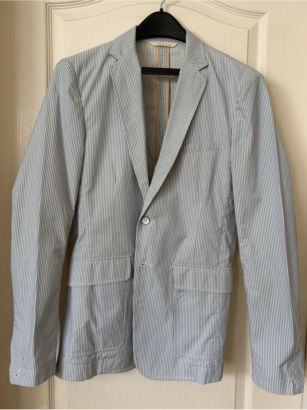 Rag & Bone Cotton Blazer Size 36 Made In USA in classic blue white candy stripe